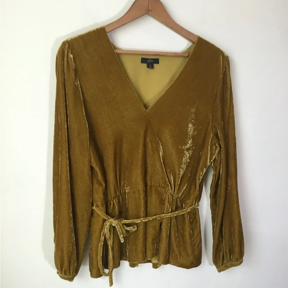 J. Crew Velvet‎ Faux Wrap Long Sleeve Top